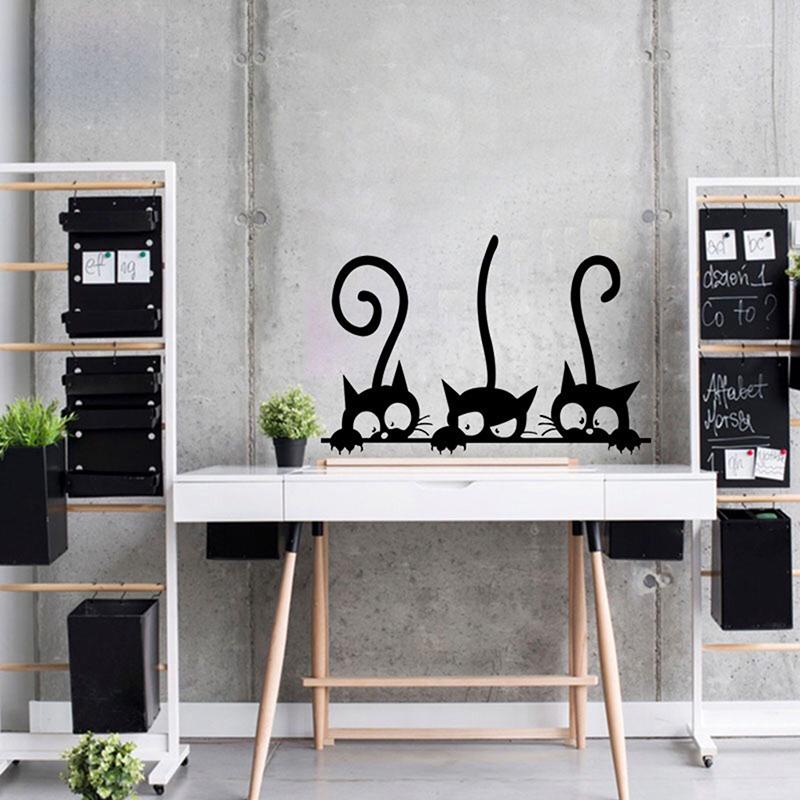 Lovely Three Black Cat Wall Stickers Animal Room Decoration Personality Decals