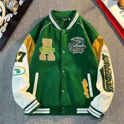 Jachetă de baseball trendy retro brodată pentru bărbați - Toamnă Casual Croială largă