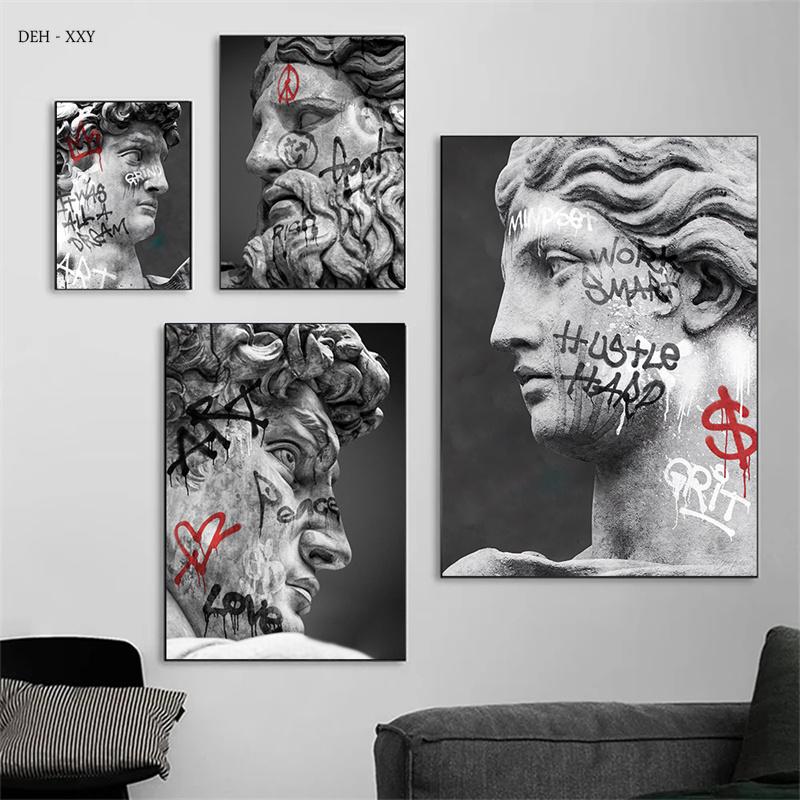 David Sculpture Canvas Painting Posters and Prints Black White Statue Wall Art Picture Street Artwork for Living Room Home Decor