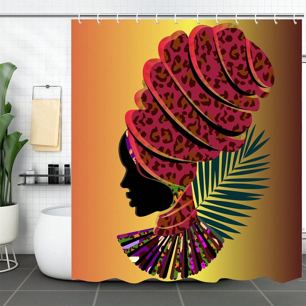 African Woman Shower Curtain, Afro American Girl Shower Curtains Funny Fabric Shower Curtain Abstract Art Modern Set