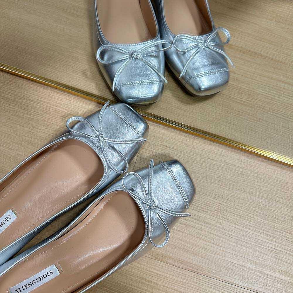 Square Head Bow Inner Height Increased by 5 Cm Ballet Shoes Cold Temperament Commuting Shallow Mouth Single Shoes Fashion Women's Shoes