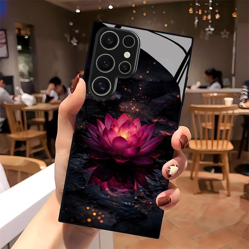 Dark Night Lotus Glow Pattern 2D Phone Case for Samsung S26 S25 S24 S23 S22 S21 S20 A55 A54 A53 Tempered Glass Protective Cover