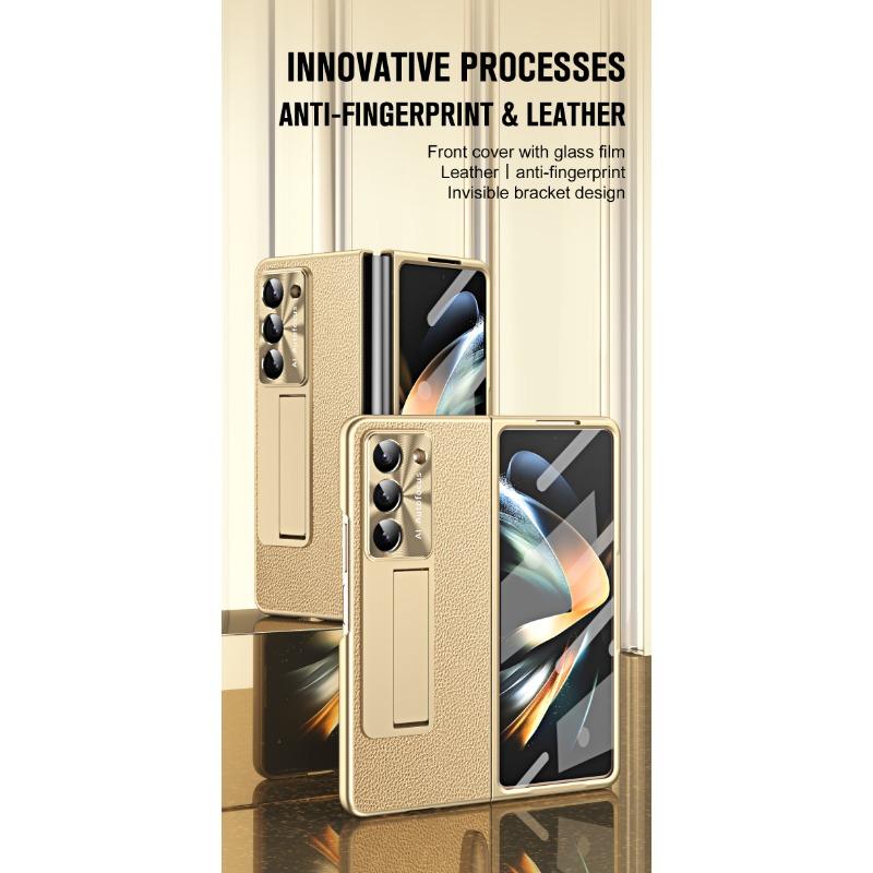 Electroplating Clemence Metal Stand Phone Case for Samsung Galaxy Z Fold 6 5 4 3 Fold6 Fold5 Fold4 Fold3 with Kickstand Holder Protective Cover