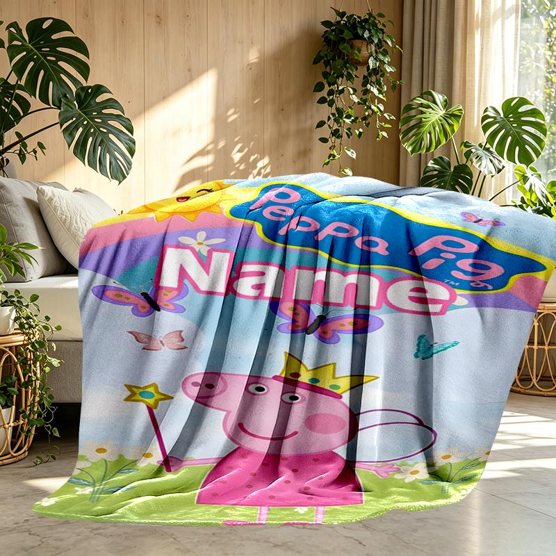 Custom Name Personalized Peppa Pig Print Blankets, Home Decor, Bedroom, Sofa, Camping, Couch, Gifts for Birthday Christmas