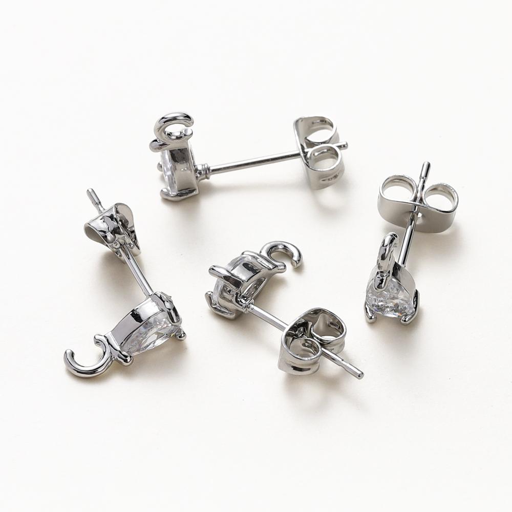 4/6PCS/lot 14K 18K Gold Color Brass with Zircon Drop Shaped Stud Earrings Fittings DIY Jewelry Making Findings