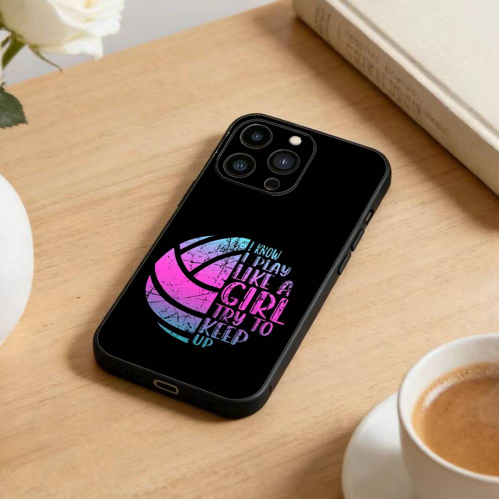 Painted Volleyball Phone Case For iPhone 16,15,14,13,12,17,Pro Max,Plus Silicone Black Case iPhone17
