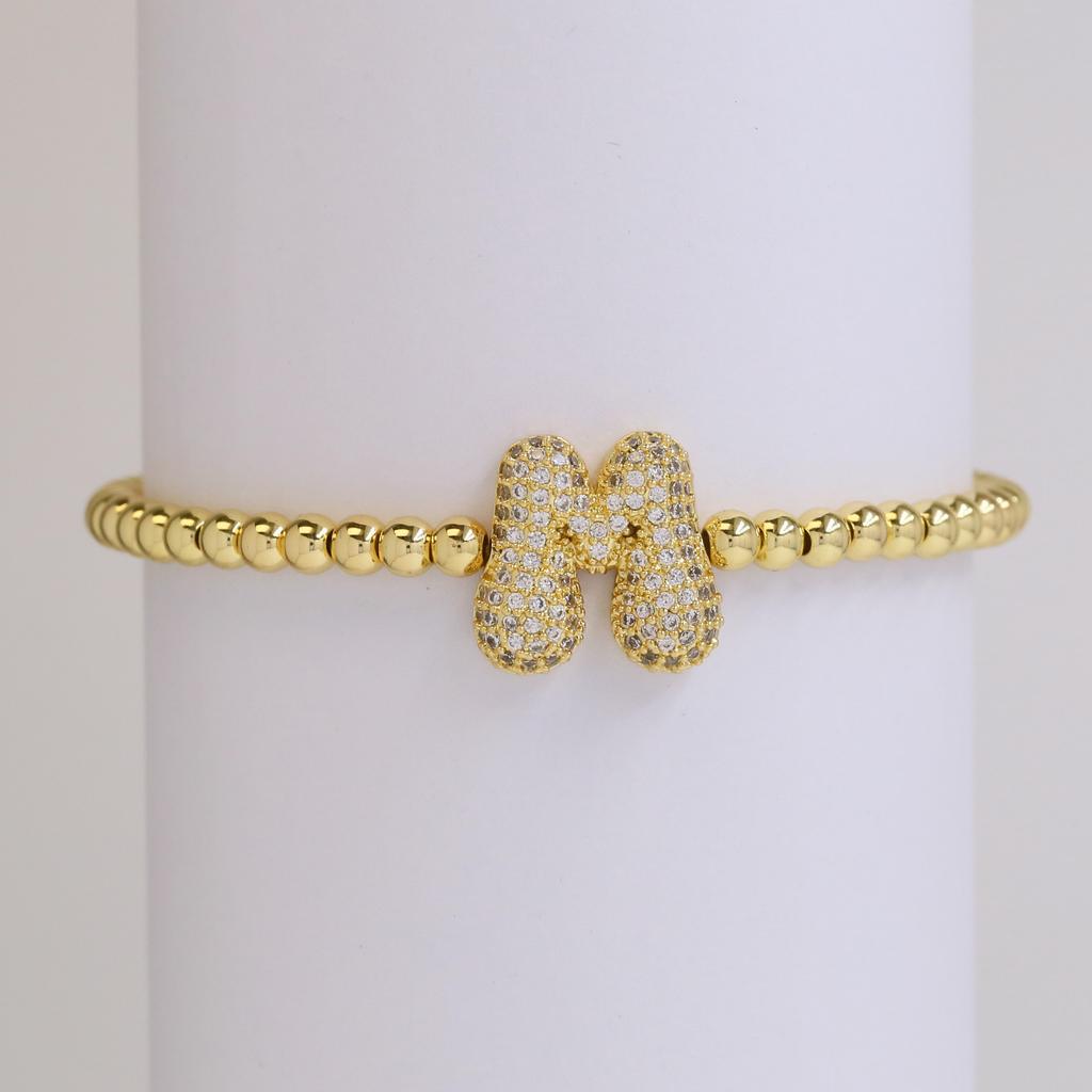 Trendy Hot Sale Hip Hop 18k Gold Plated 26 English Zircon Letters Bracelet Fashion Copper Beading Bracelet Women's Gift Jewelry