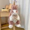 Cute Bowknot Plush Rabbit Backpack Realistic Long Fur Bunny Doll Cartoon Stuffed Animal Bag