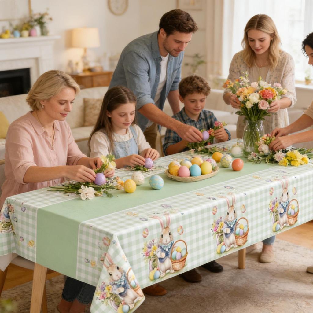 Easter Holiday Tablecloth Waterproof Rectangle Table Cover Decor Spring Party Dining Decorations for Kitchen Restaurant Picnic