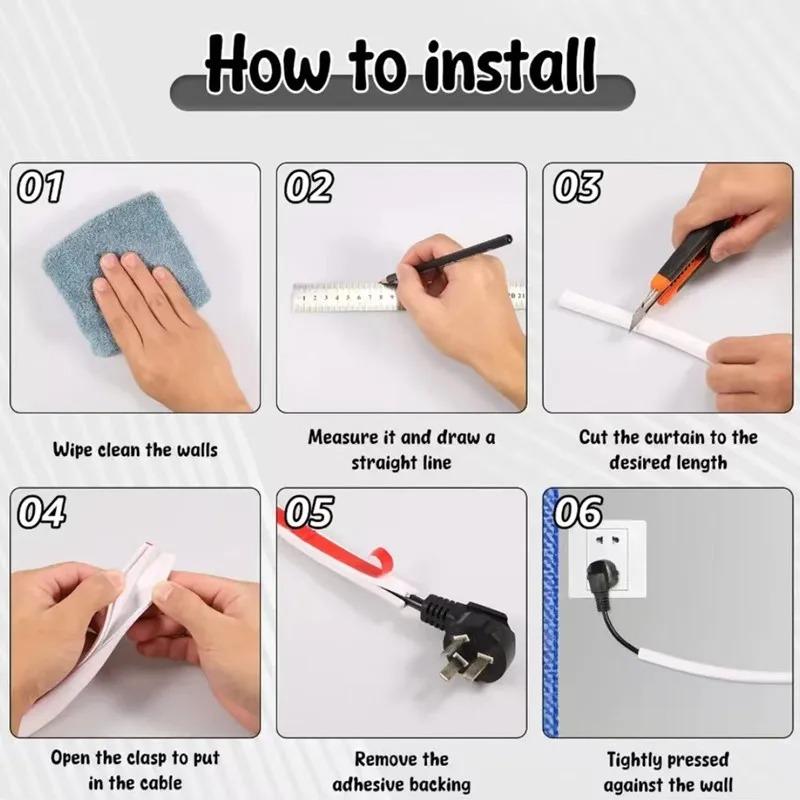 1M/roll Flexible Cord Management Channel,Invisible Decorative Wire Cover, Anti-Step Protector, Adhesive Cable Raceway with Cap