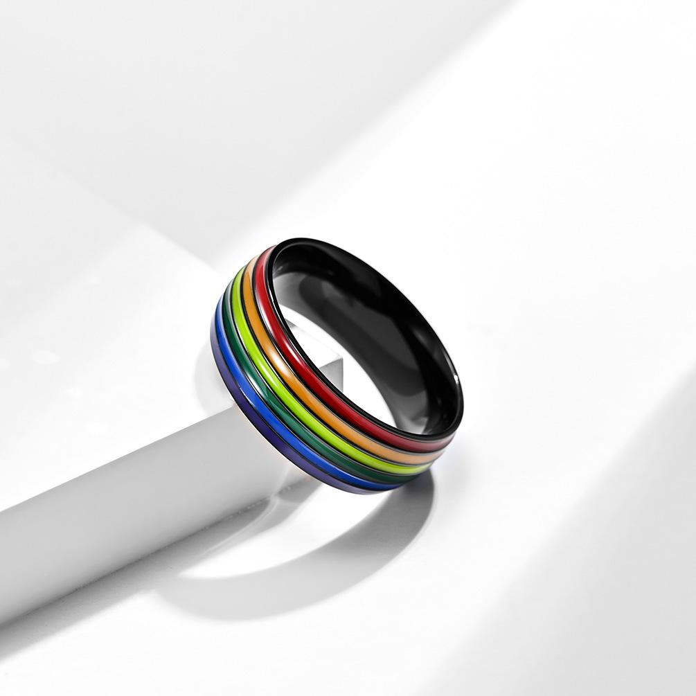Rainbow Element Titanium Steel Ring Niche and Personalized Stainless Steel