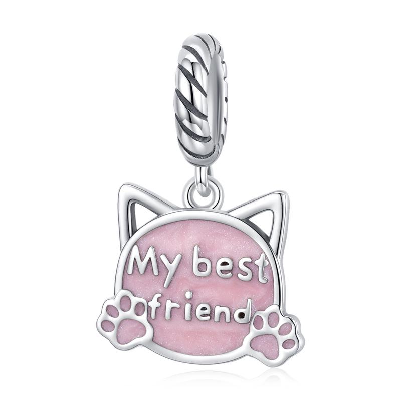Bracciale Everlove in Argento Sterling s925 con Smalto Colorato a Forma di Zampa con Perline di Gatto e Cane