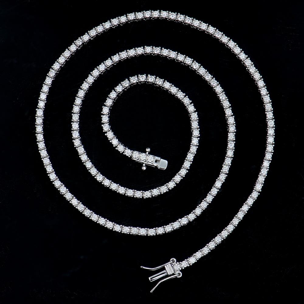 Men's Moissanite Tennis Chain Necklace in Gold-Plated 925 Sterling Silver - Luxurious, Simple Hip Hop Jewelry