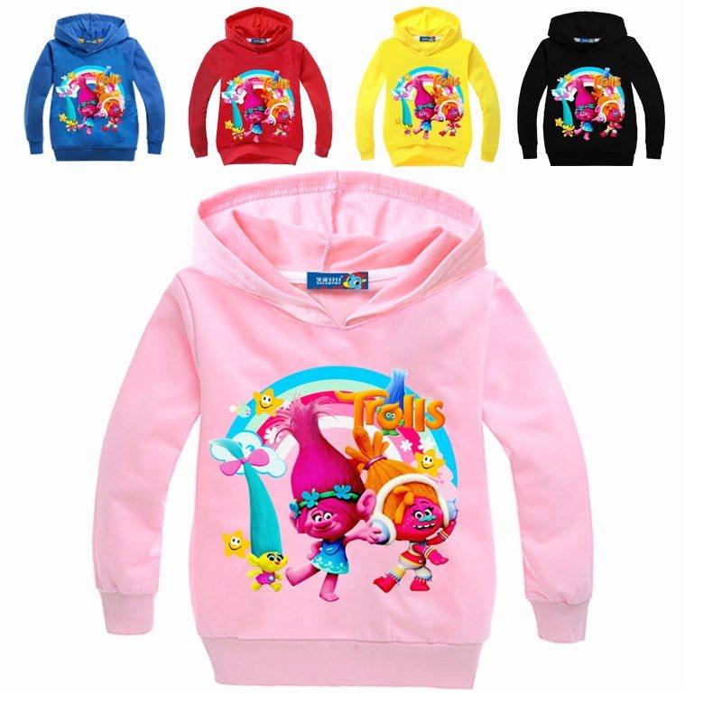 Sudadera con Capucha Estampada de Trolls para Niños Pulóveres de Algodón Abrigo Chaqueta Regalo Años