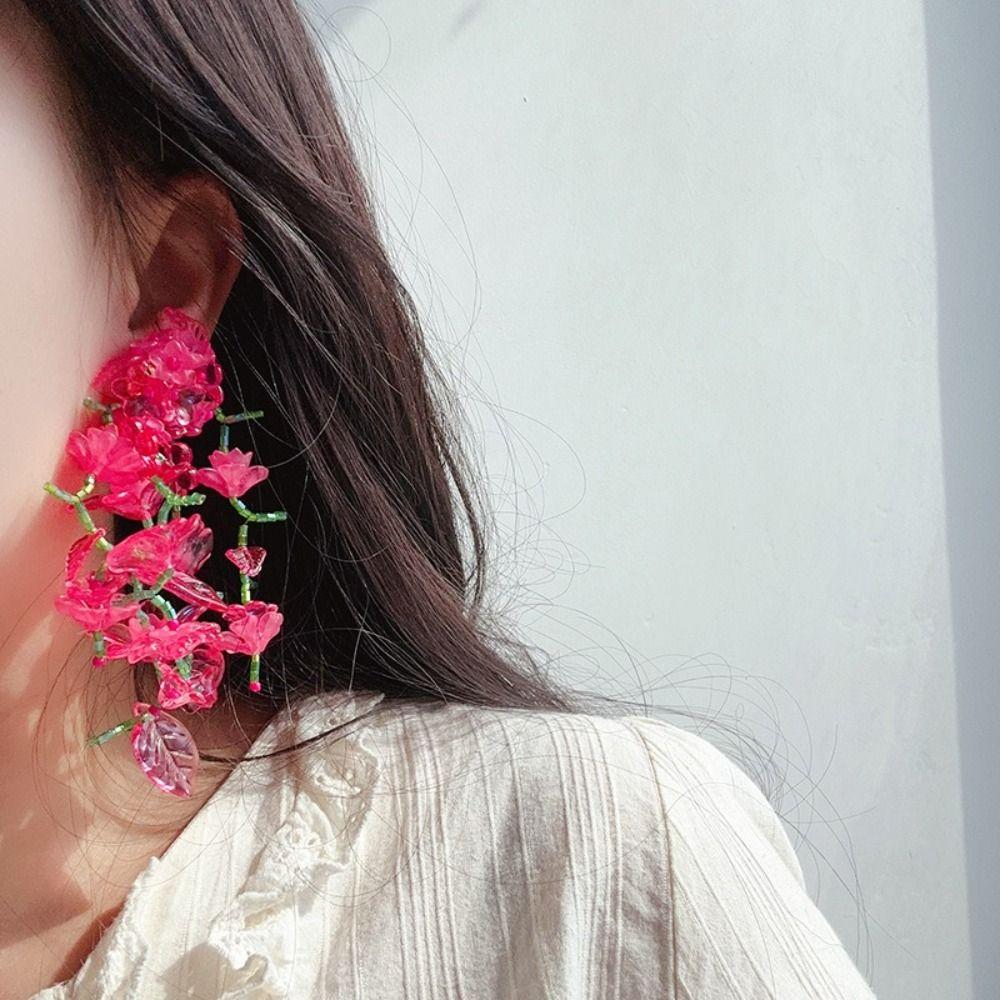 Elegant Long Boho Earrings Exaggerate Big Flowers Floral Earrings Beaded Earrings Party Jewelry