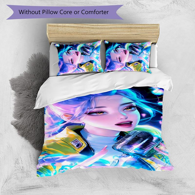 KPOP Hunter 3pcs Bedding Set Duvet Cover Closure Includes 1 Duvet Cover & 2 Pillowcases for All Seasons Bedroom Home Dorm Decor
