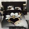 Zwart Wit Beddengoed Set Gouden Bloemen Zacht Comfortabel Dekbedovertrek King Queen Twin Enkele Maat voor Verjaardagscadeau Kamerdecoratie