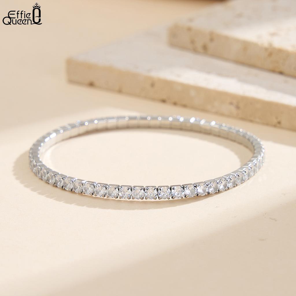 EFFIE QUEEN Stainless Steel 18k Gold Round Cut Zirconia Tennis Chain Bracelet Simple Jewelry for Women Wedding Party Gift STKB14