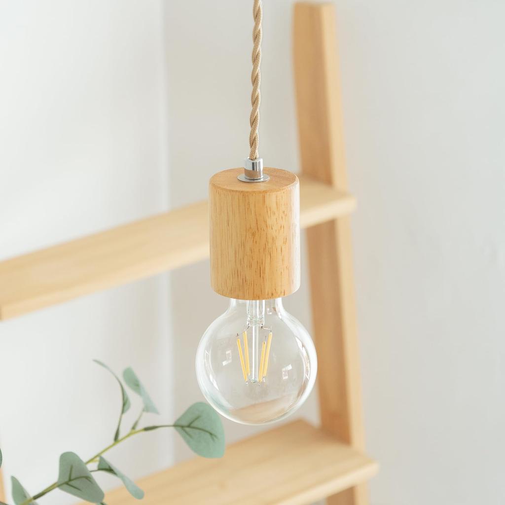 Chiko Electric Natural Wood Pendant Light, E26 Bare Bulb, Natural Color, with Leather Cord Holder, No Installation Required (For Ceiling Mounts,