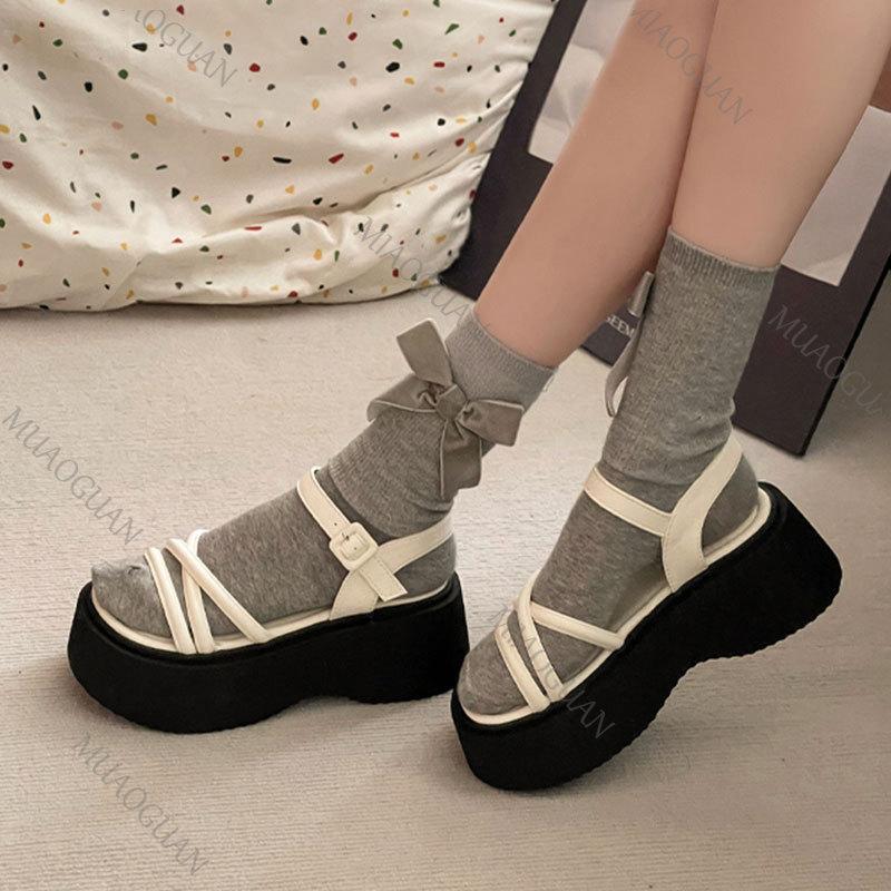 Fashion Roman Sandals Women's 2025 New Summer Thick Bottom Cross Strap Platform Sandal Casual High Heels Solid Heeled Sandals for Women