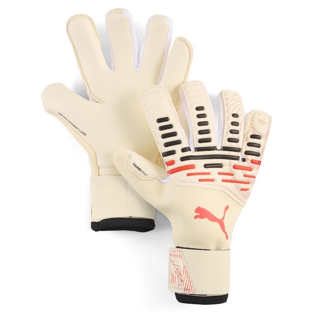 PUMA Future Pro Hybrid Goalkeeper Gloves, Almond/Black/Ultra Red, Size 9, Professional Grip