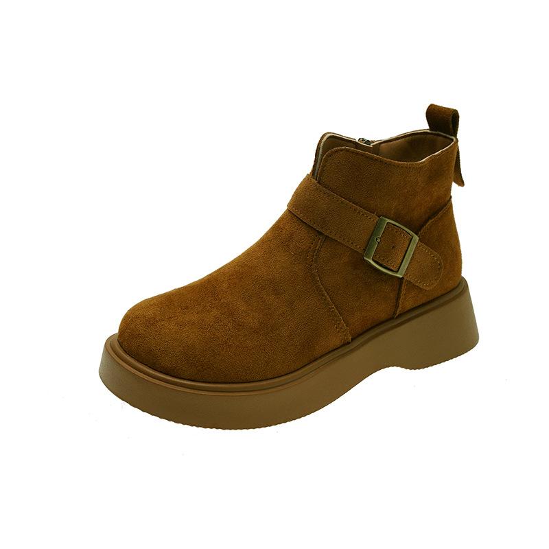 Retro mattskinn Martin-kängor för kvinnor, höst och vinter 2025 nya sammetsvarma mångsidiga tjocksulade snö-kortkängor för kvinnor