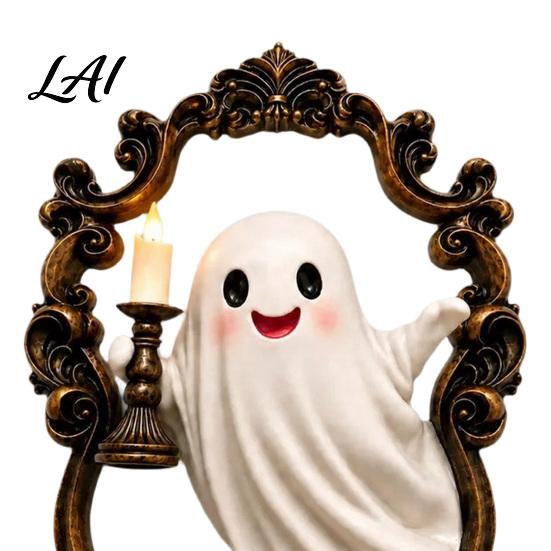 Unique Housewarming Gift Halloween Ghost Wall Lamp Gothic Resin 3D Frame Art Retro Creative Present Vintage Sculpture with LED Candle for