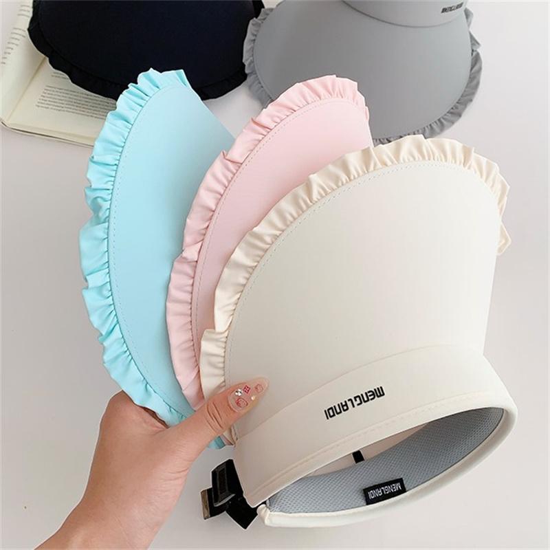Sweetheart Ice Silk Wide-Brim Lace Sun Hat Breathable Open-Crown Visor With Uv Protection For Travel