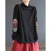 Maillard velvet long-sleeved semi-turtleneck long-sleeved bottoming shirt popular splicing design sticker T-shirt women