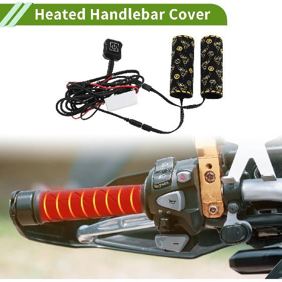 Heated Motorcycle Hand Grips Cover 20-90V Handlebar Cover 6 Gear Adjustable Temperature with Memory Function Metal Heating Film Cloth Black 1 Set