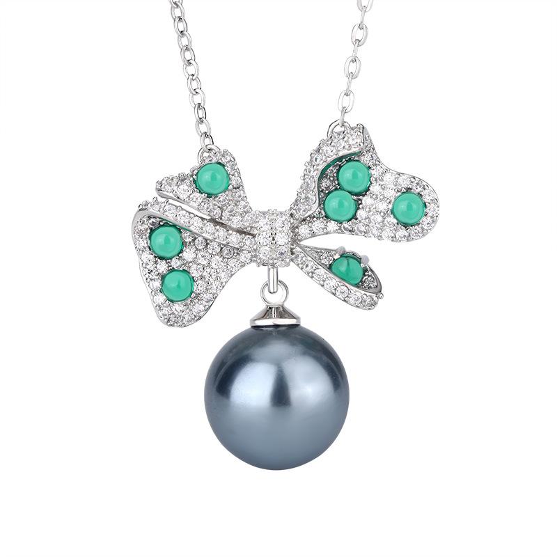 Pearl Set Earrings Needle Necklace Bow Pearl Design Temperament Premium Women'S