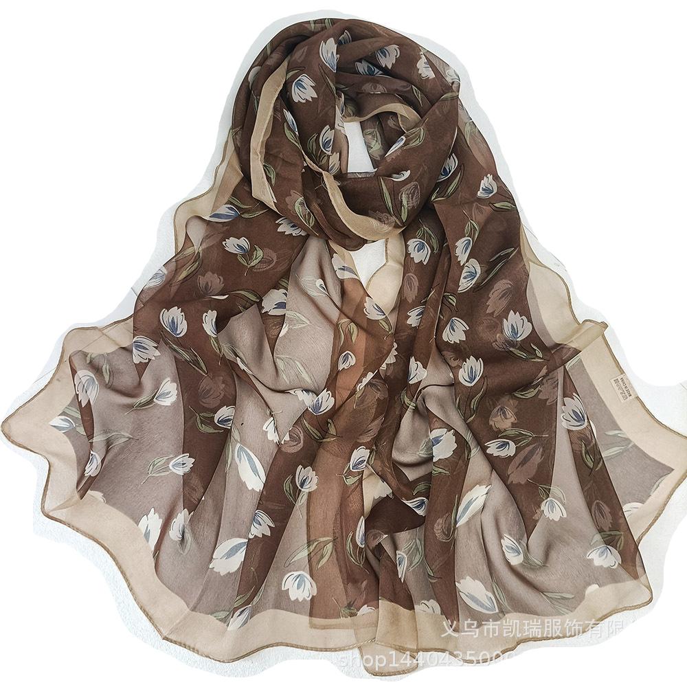 Summer Magnolia Printing Chiffon Silky Georgette Scarf Women Printing Long Soft Wrap Shawl Beach Kerchief Scarves Female Foulard