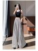 Spicy Girl 2025 Summer Ice Silk Striped Wide-Leg Pants - Plus Size, Casual, Hip-Hugging, Lazy Style