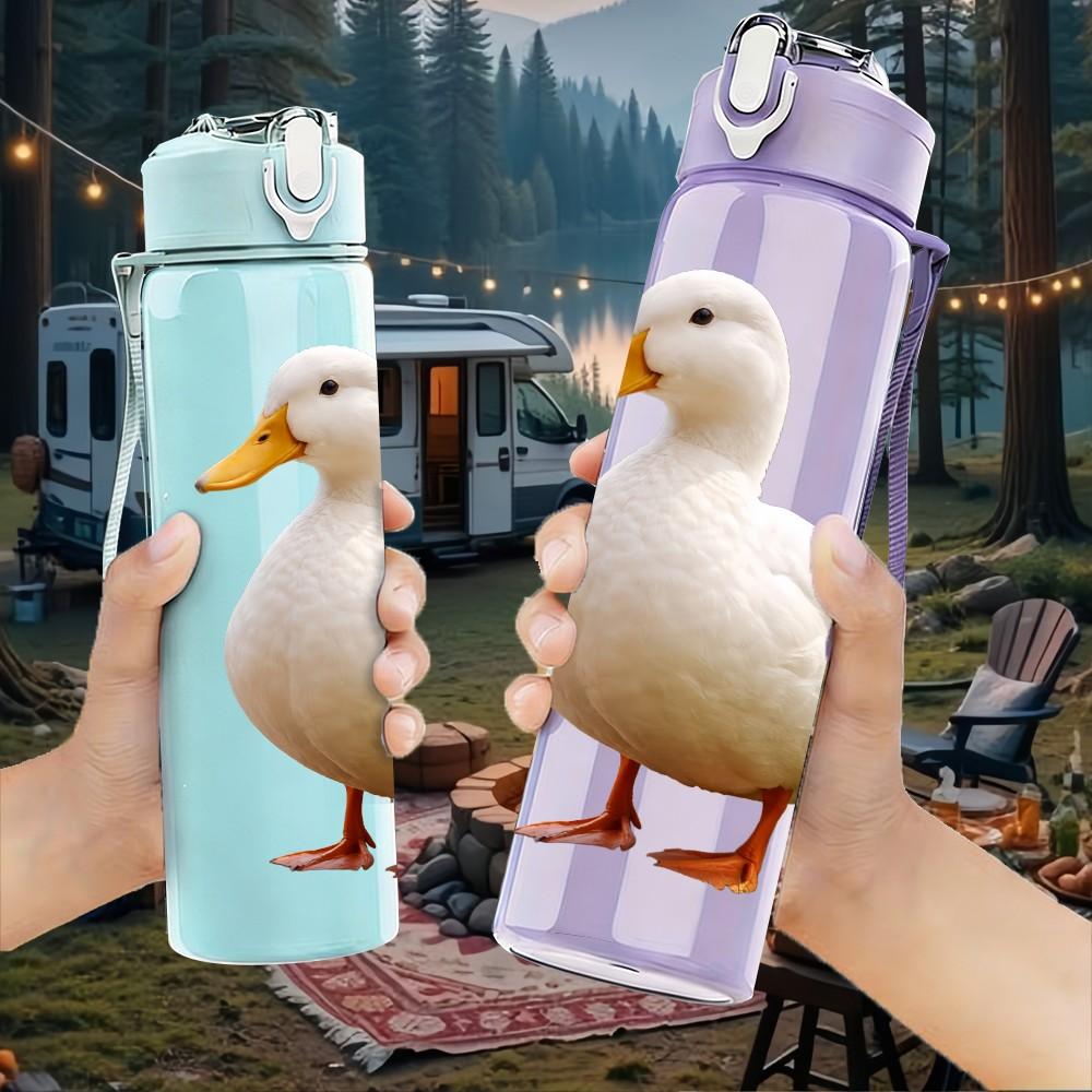 1PC White Duck Farm Animal Print 750ml Color Plastic Sports Water Bottle Leakproof Flip Straw Lid Suitable for Sports Office Home Use