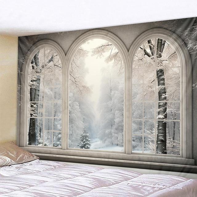 Tapestry winter snow window wall art 75x100 чёрный