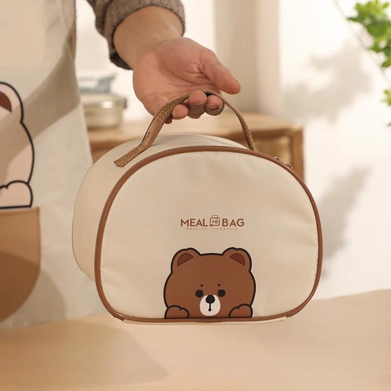 Lunchtaschen für Kinder aus Leder mit Bärenmotiv, große Kapazität, Bento-Tasche für Kinder, wärmeisoliert, Kühler mit Geschirr, Becher, Tragetasche, Picknickbox