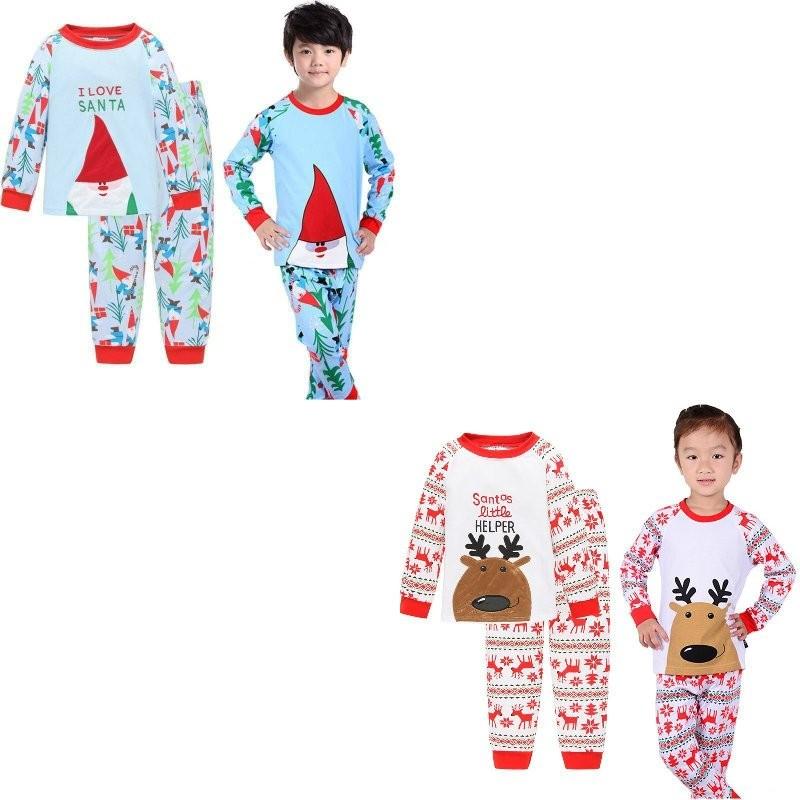 Christmas Children Autumn Pajamas Set Multiple Patterns Cotton Blend Clothing