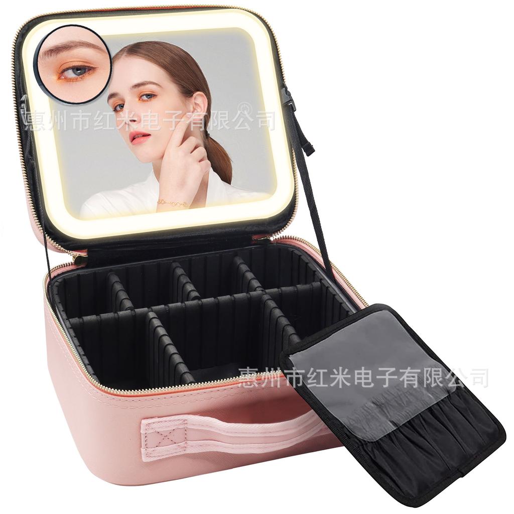 Neu Smart Led-leuchten Make-Up tasche Mit Großem Spiegel Wasserdichte PU Leder Reise Kosmetik Fall Für