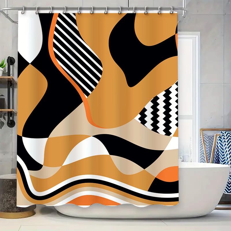 

Modern Colorful Bathroom Shower Curtain Black, White Orange Geometric Design For Bathtub Decoration Polyester Fabric Waterproof W60H190(CM)-1 Pcs