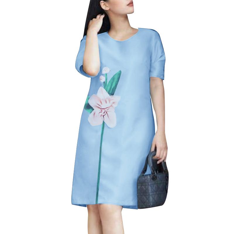 

ZANZEA Женское повседневное платье с коротким рукавом и круглым вырезом с цветочным принтом 3XL