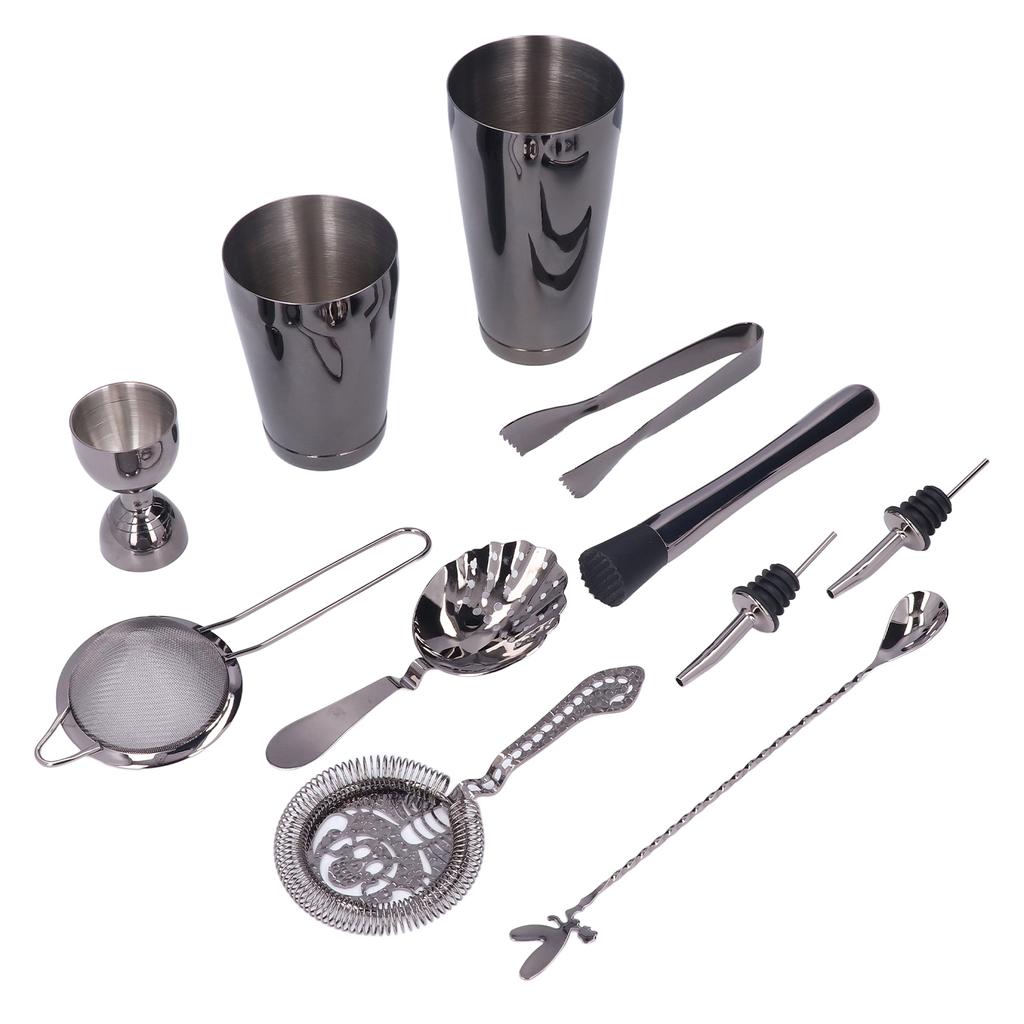 11PCS Cocktail Shaker Set Stainless Steel Drink Mixer Set Bar Cocktail Mixing Tool for HouseholdBlack
