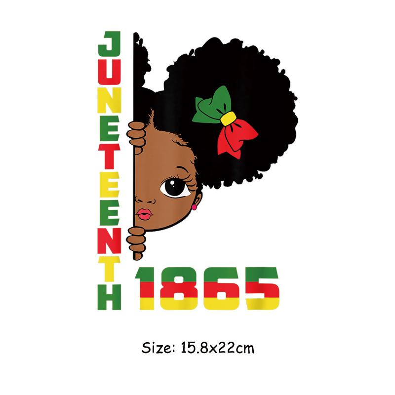 Juneteenth 1865 Sticker Patch For Clothes July 4th Black Girl Free 1776 DIY Heat Transfer Clothes Stickers Iron On Thermal Patch