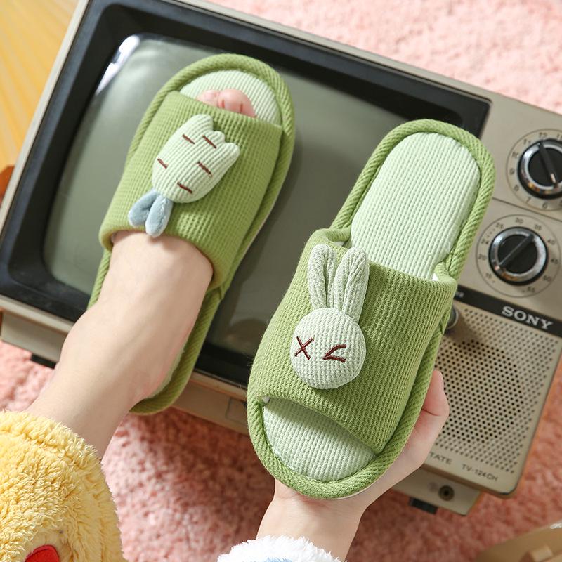 Korean Trend Summer Women's Cartoon Linen High Heel Slippers - Cool, Non-slip, Silent, and Perfect for Indoor Use