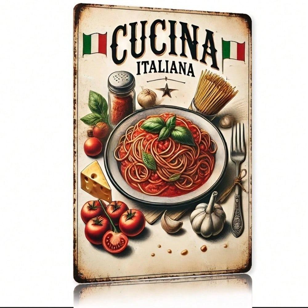 Retro Carbonara Pasta Metal Wall Sign, Vintage Kitchen Bar Plate