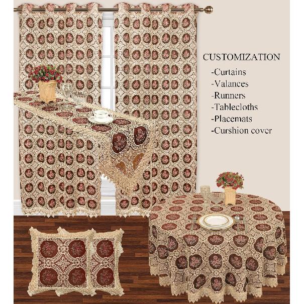 Simhomsen Vintage Burgundy Lace Tablecloth Embroidered Round 54 Inch