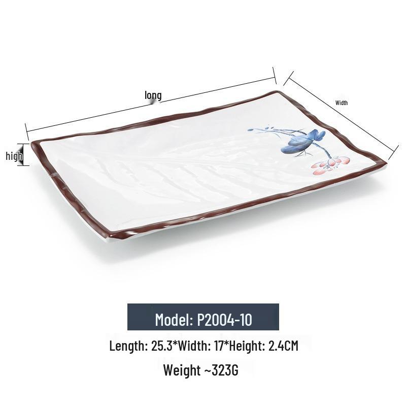 Melamine Rectangular Imitation Porcelain Plate for Sushi, BBQ, Cold Dishes - Commercial Use.