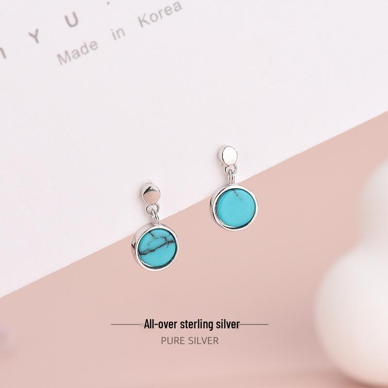 S925 Silver Turquoise Earrings - Simple Korean Style, Retro Design for Women