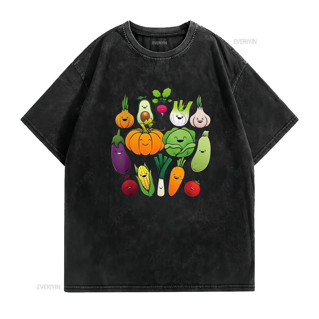 Cute Vegetable Art Healthy Veggie Vegan Gardening T Shirt Vintage Washed Fashion Homme Comfortable Versatile Stylish Stretched