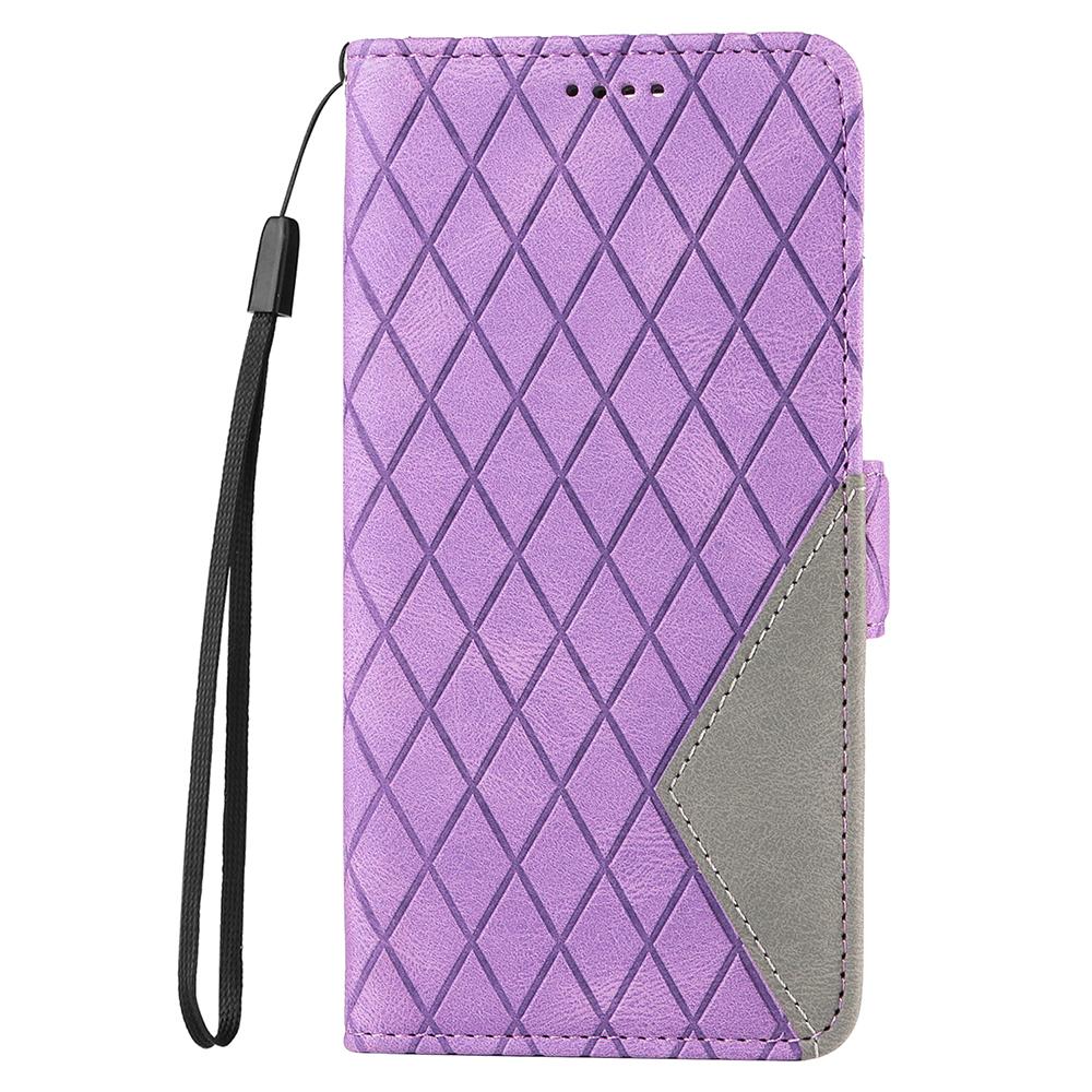 For Xiaomi Redmi 12 4G Splicing Leather Anti-drop Cover Rhombus Imprinted Wallet Stand Phone Case
