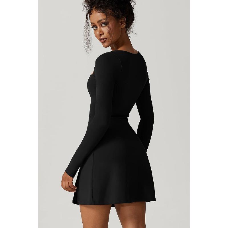 Women's Dress Plus Size Square Neck Long Sleeve Slit Flare Mini Dresses